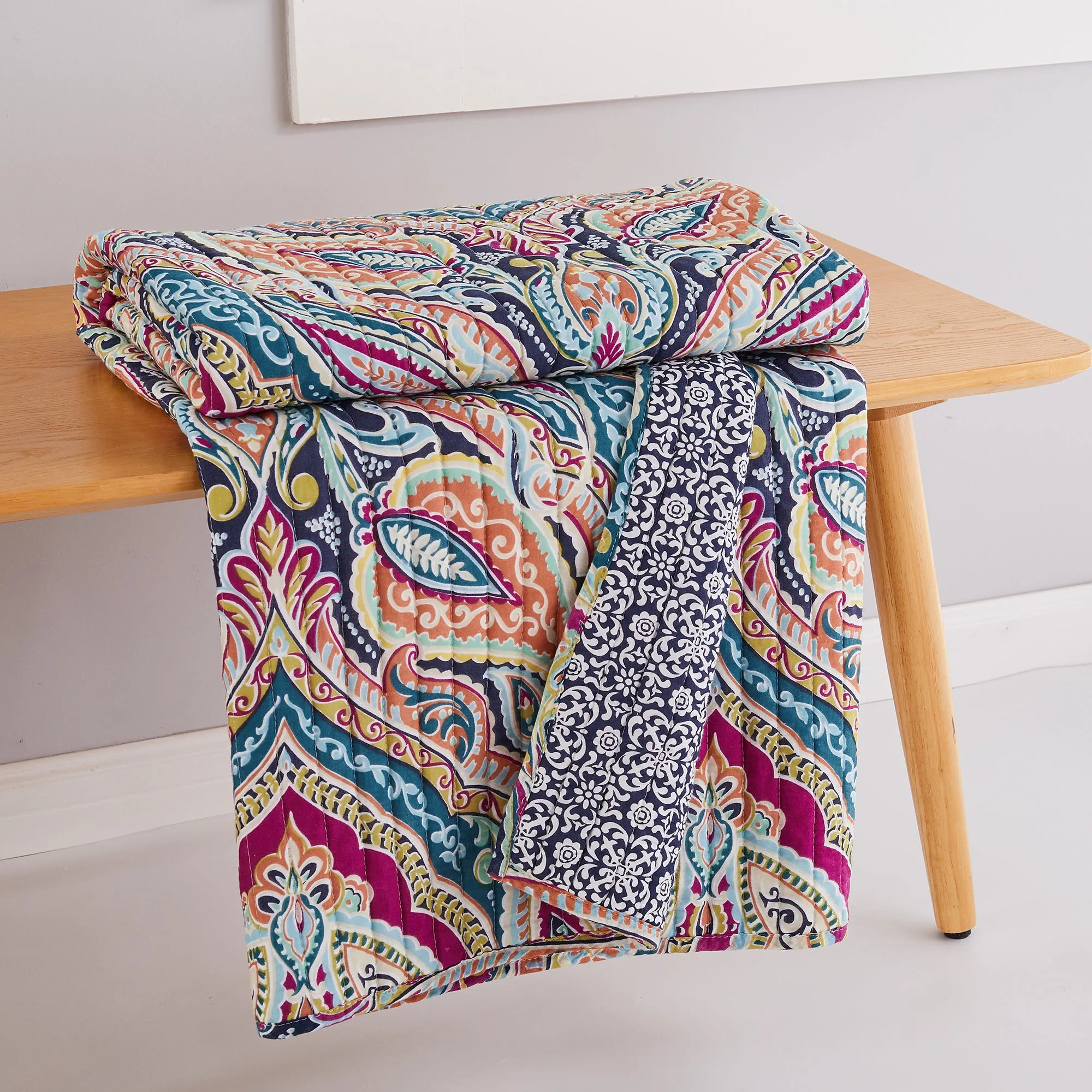 Magnolia Navy Quilted Throw
