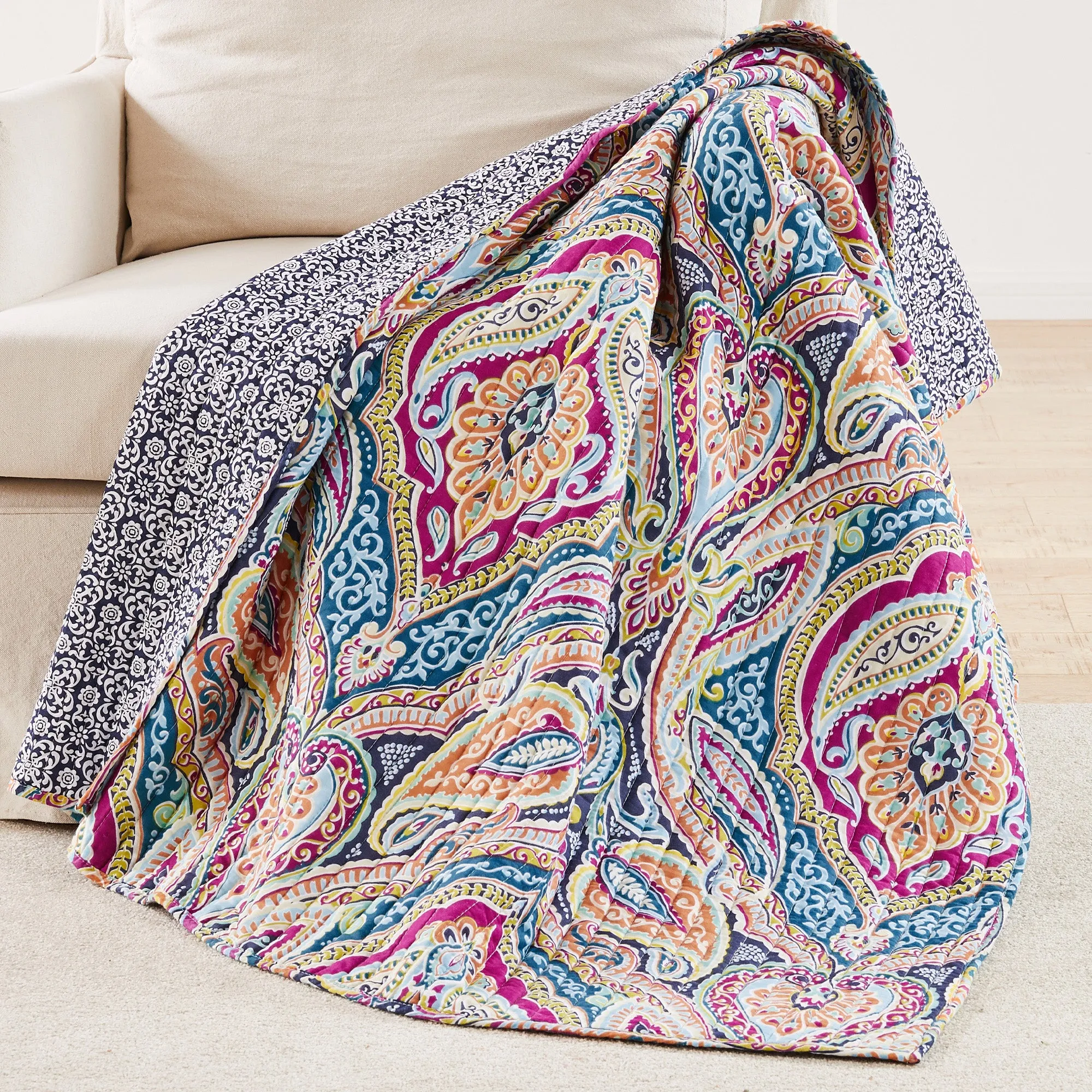 Magnolia Navy Quilted Throw