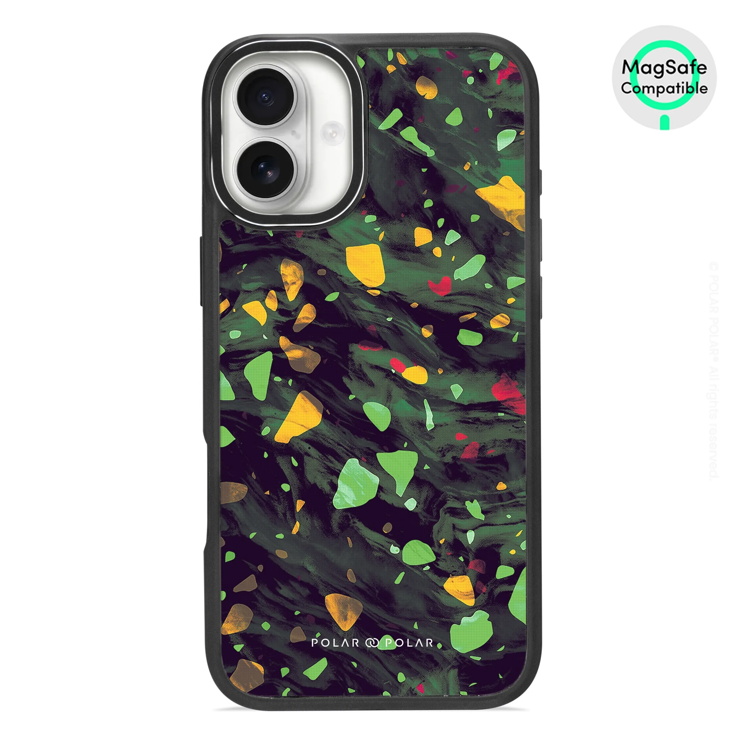 Malachite Terrazzo Gem - iPhone 16 Plus Frosted Black Bumper MagSafe Case