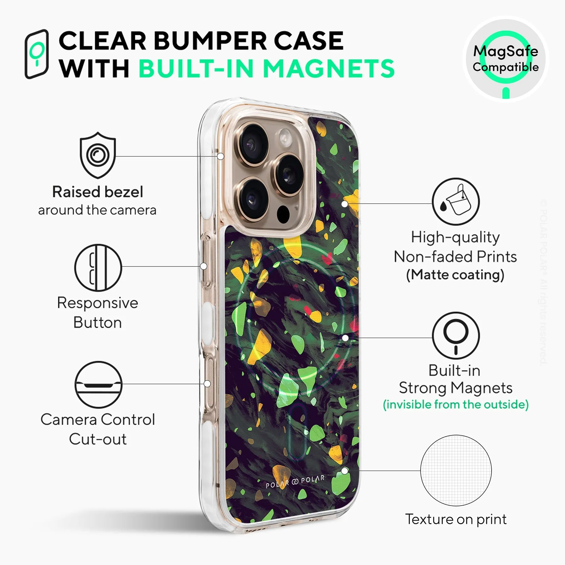 Malachite Terrazzo Gem - iPhone 16 Pro Clear Bumper MagSafe Case