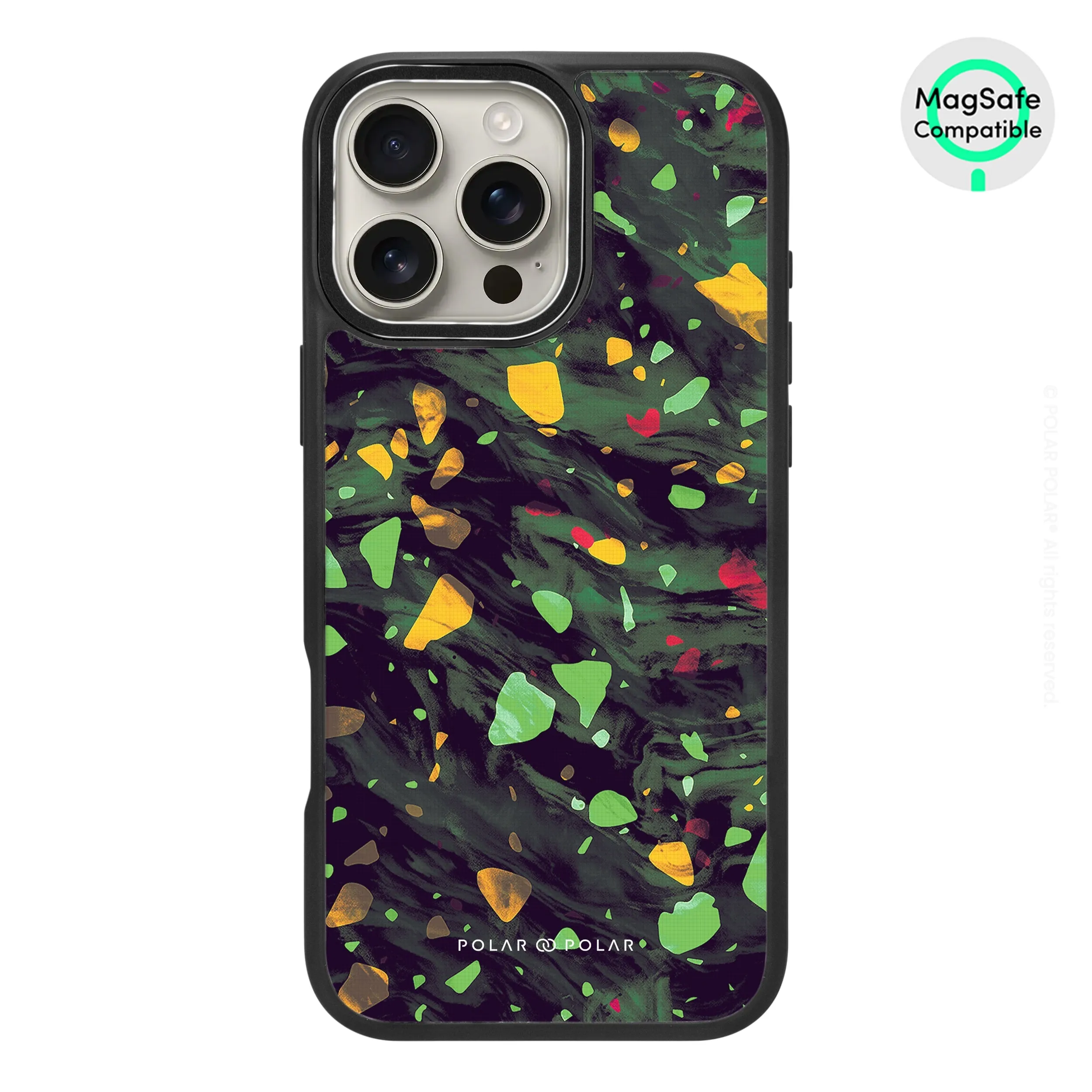 Malachite Terrazzo Gem - iPhone 16 Pro Max Frosted Black Bumper MagSafe Case