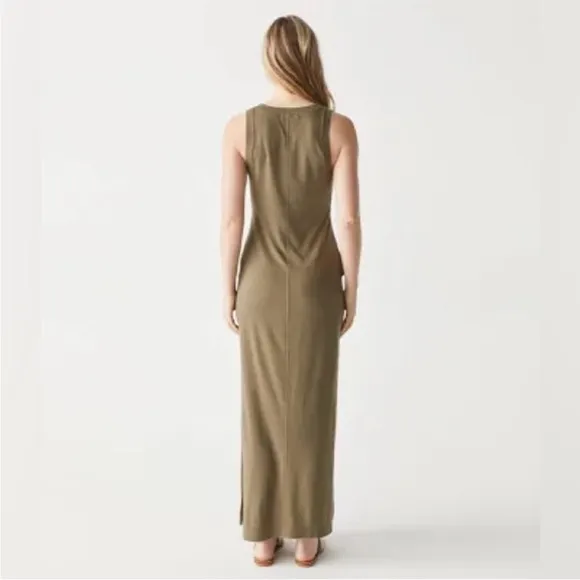 Michael Stars Solange Tie Waist Maxi Olive Green Dress Large NEW Cotton Stretch