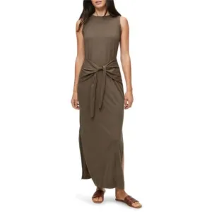 Michael Stars Solange Tie Waist Maxi Olive Green Dress Large NEW Cotton Stretch