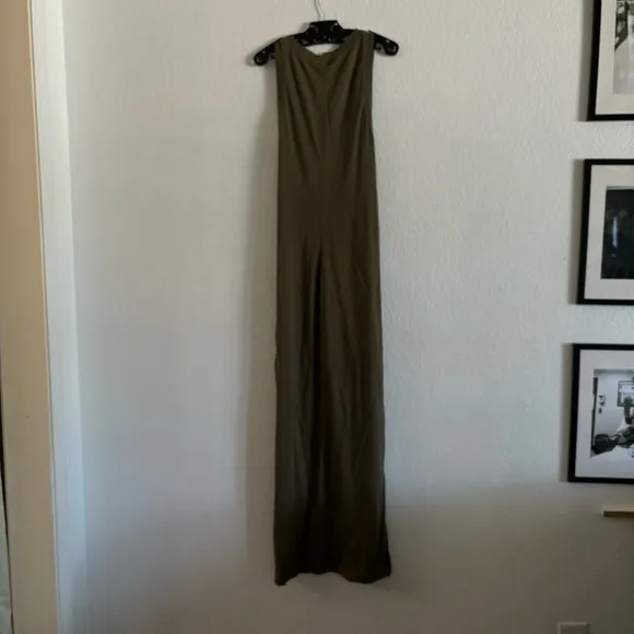 Michael Stars Solange Tie Waist Maxi Olive Green Dress Large NEW Cotton Stretch