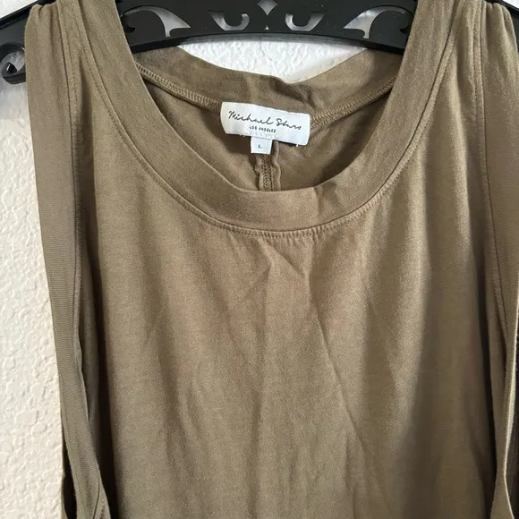 Michael Stars Solange Tie Waist Maxi Olive Green Dress Large NEW Cotton Stretch