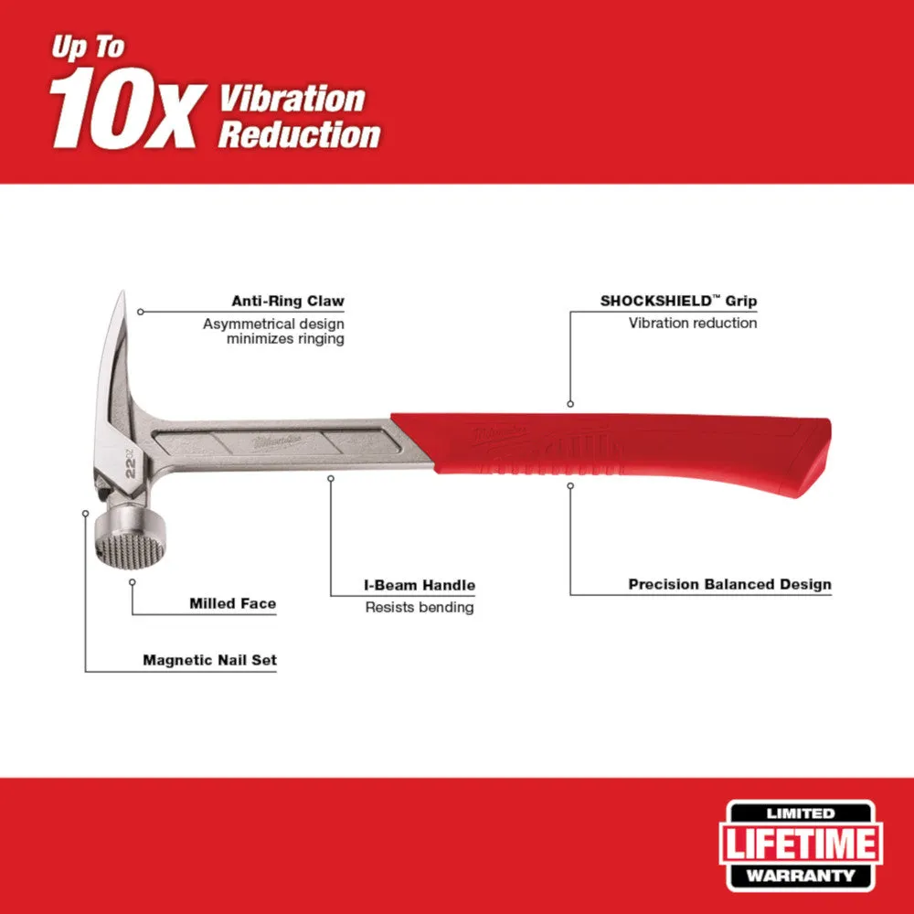 Milwaukee 48-22-9022 22oz Milled Faced Framing Hammer