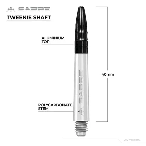 Mission Sabre Shafts | Polycarbonate Dart Stems | White | Black Top