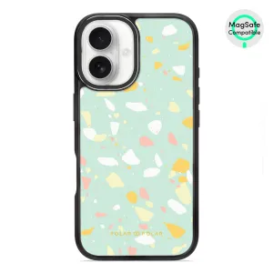 Mist Green Terrazzo - iPhone 16 Frosted Black Bumper MagSafe Case