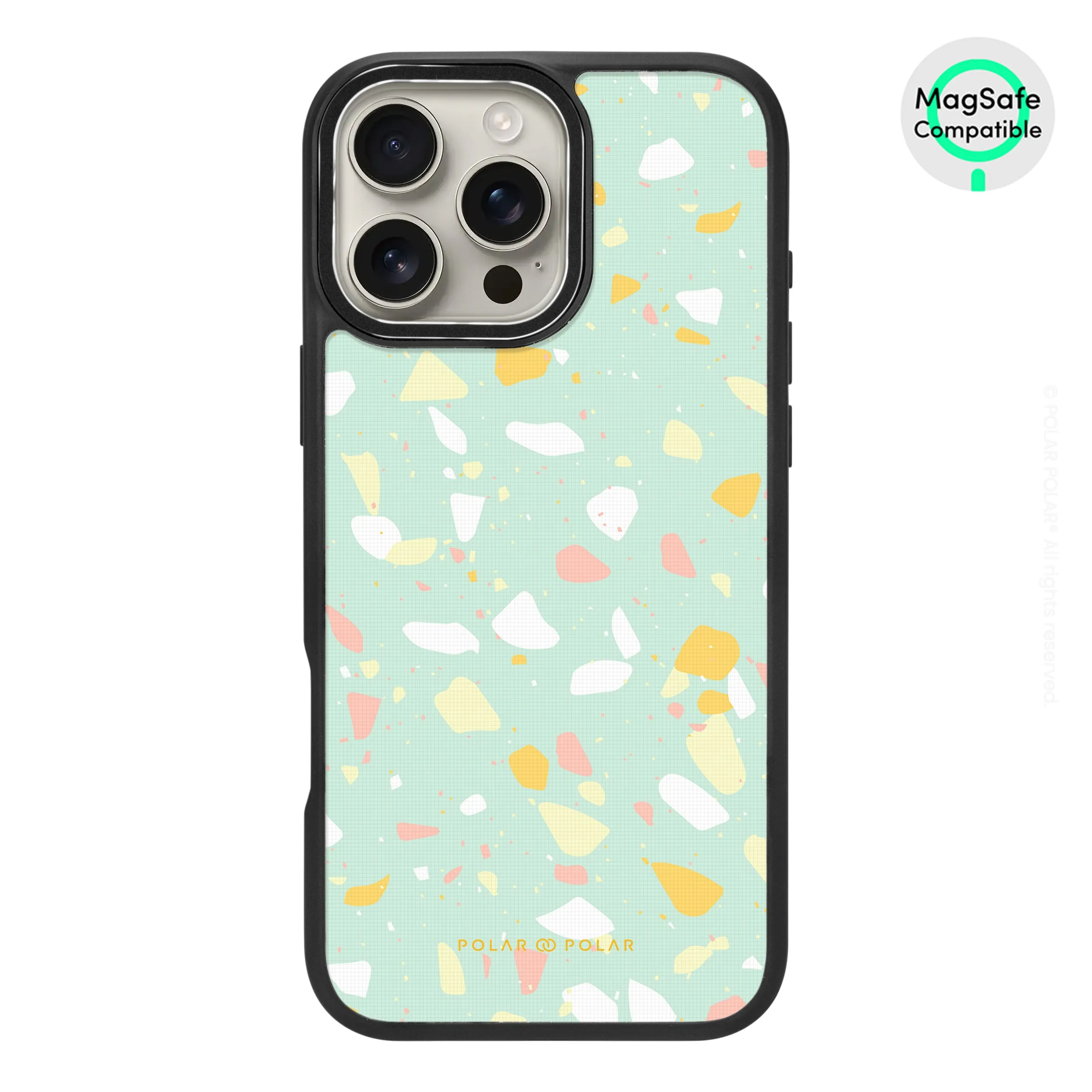 Mist Green Terrazzo - iPhone 16 Pro Max Frosted Black Bumper MagSafe Case