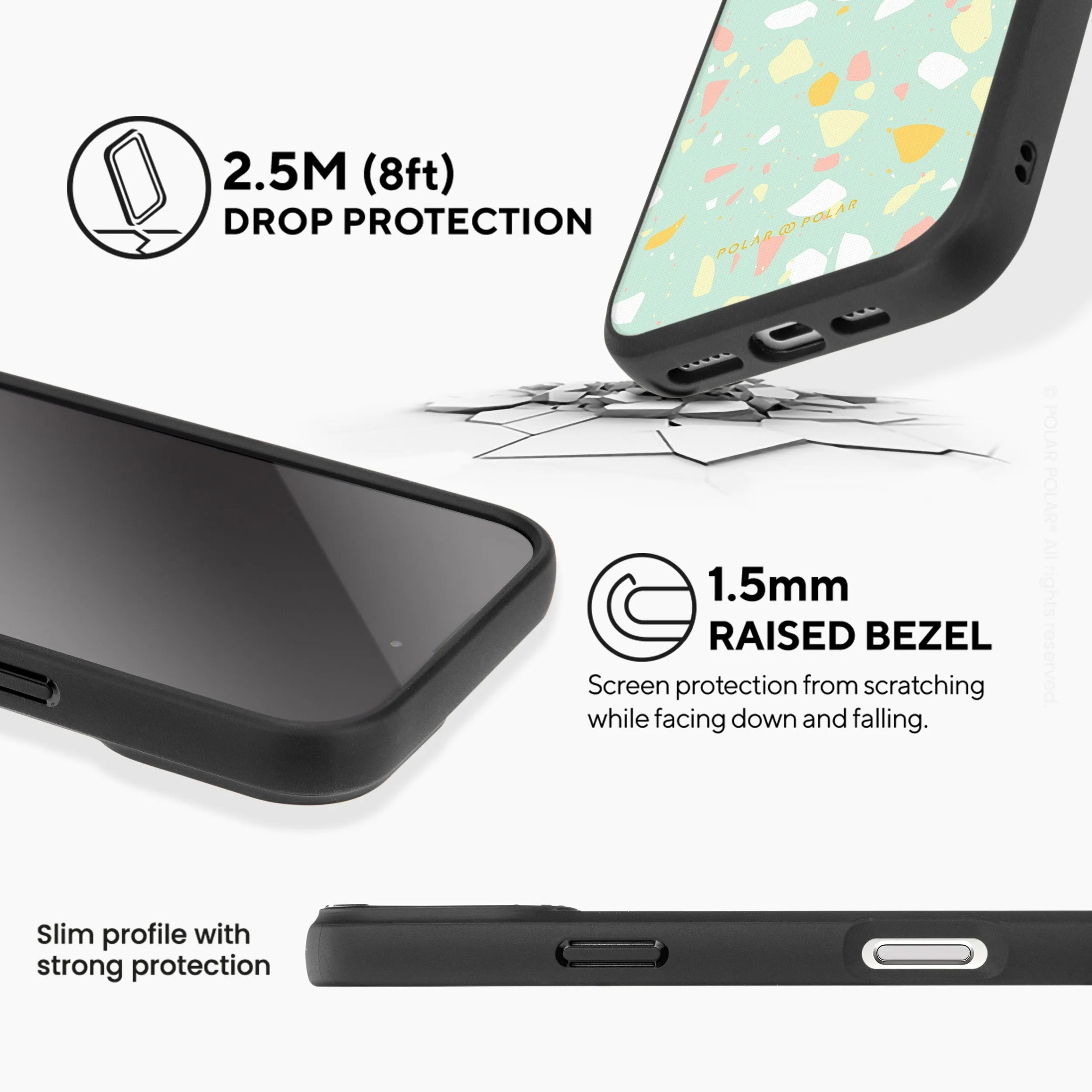 Mist Green Terrazzo - iPhone 16 Pro Max Frosted Black Bumper MagSafe Case