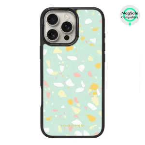 Mist Green Terrazzo - iPhone 16 Pro Max Frosted Black Bumper MagSafe Case