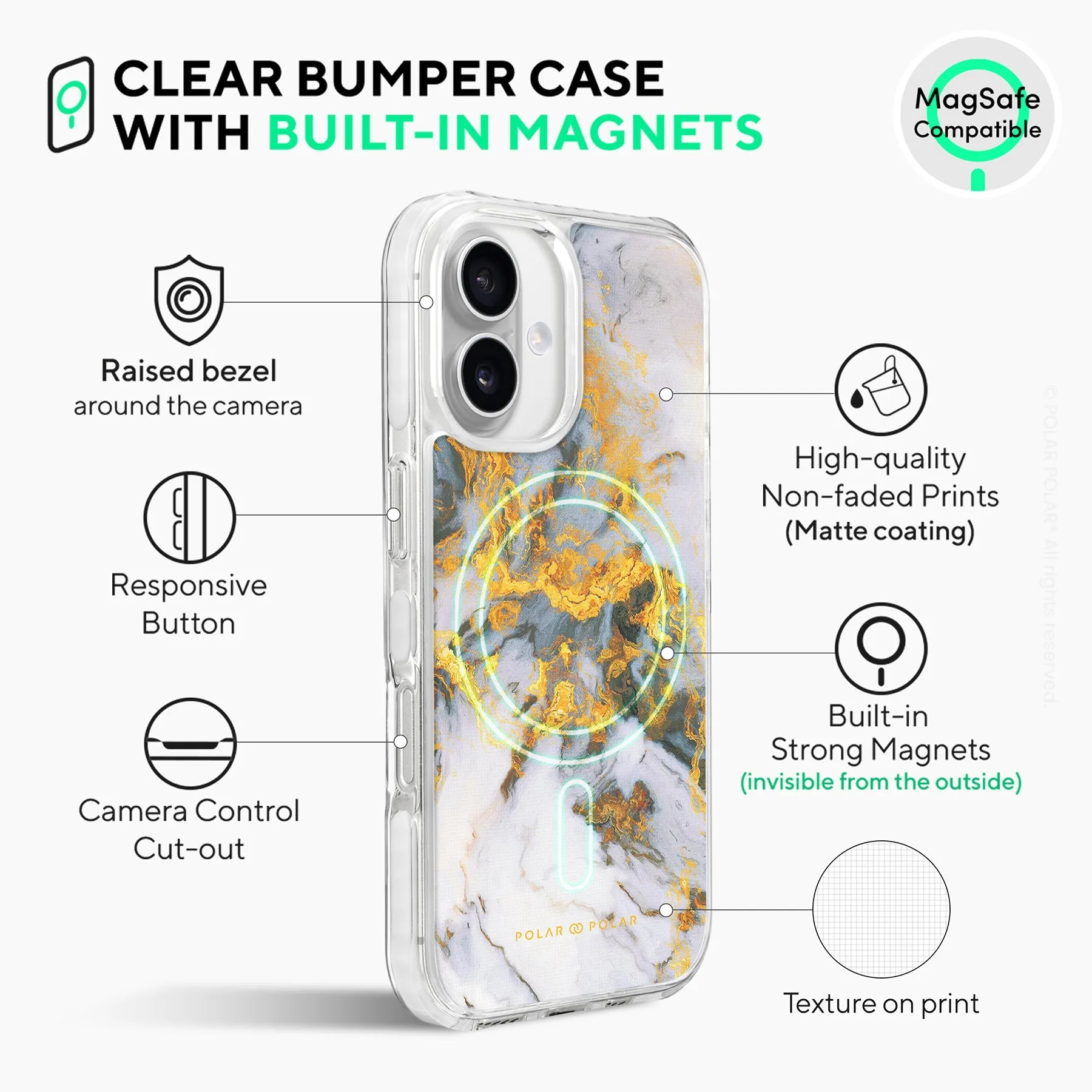 Mist Marble - iPhone 16 Plus Clear Bumper MagSafe Case