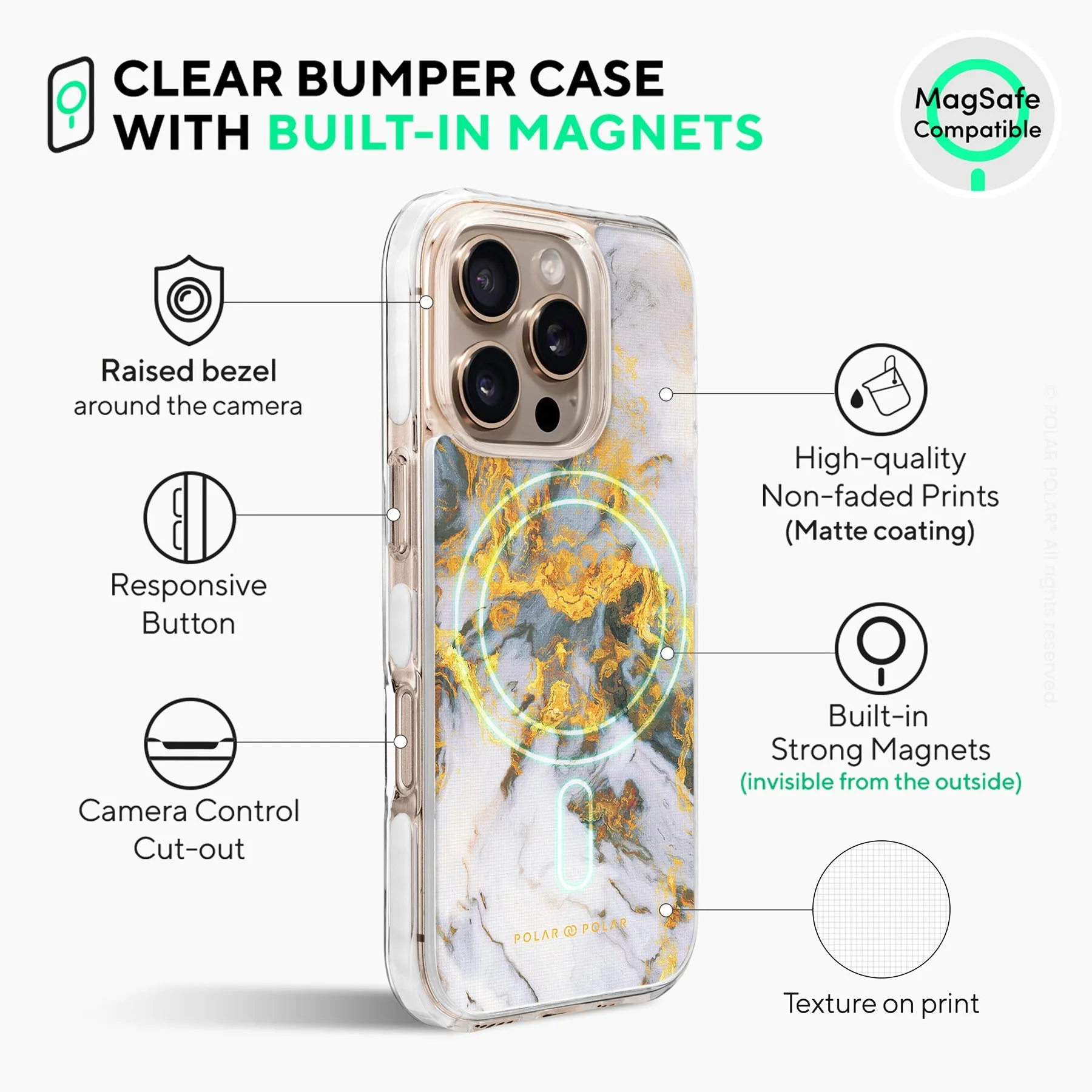 Mist Marble - iPhone 16 Pro Clear Bumper MagSafe Case