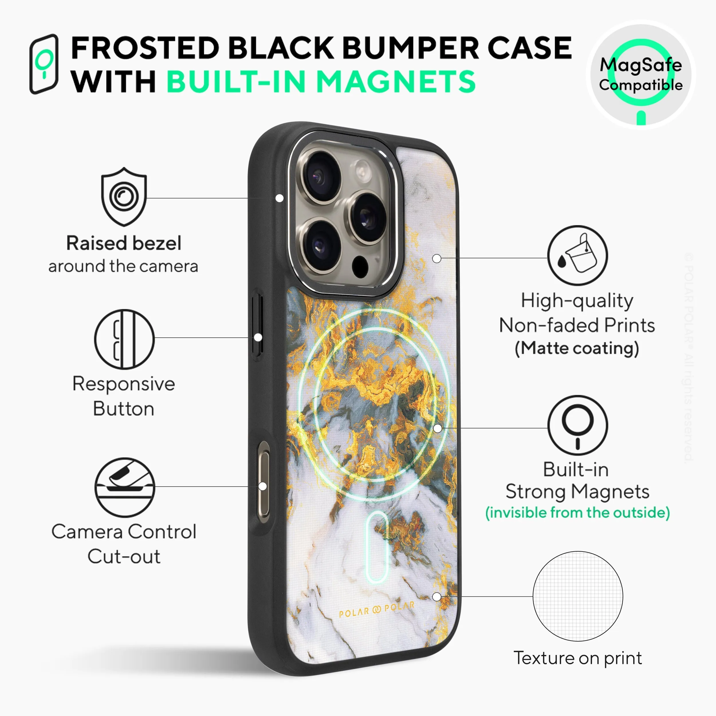 Mist Marble - iPhone 16 Pro Max Frosted Black Bumper MagSafe Case