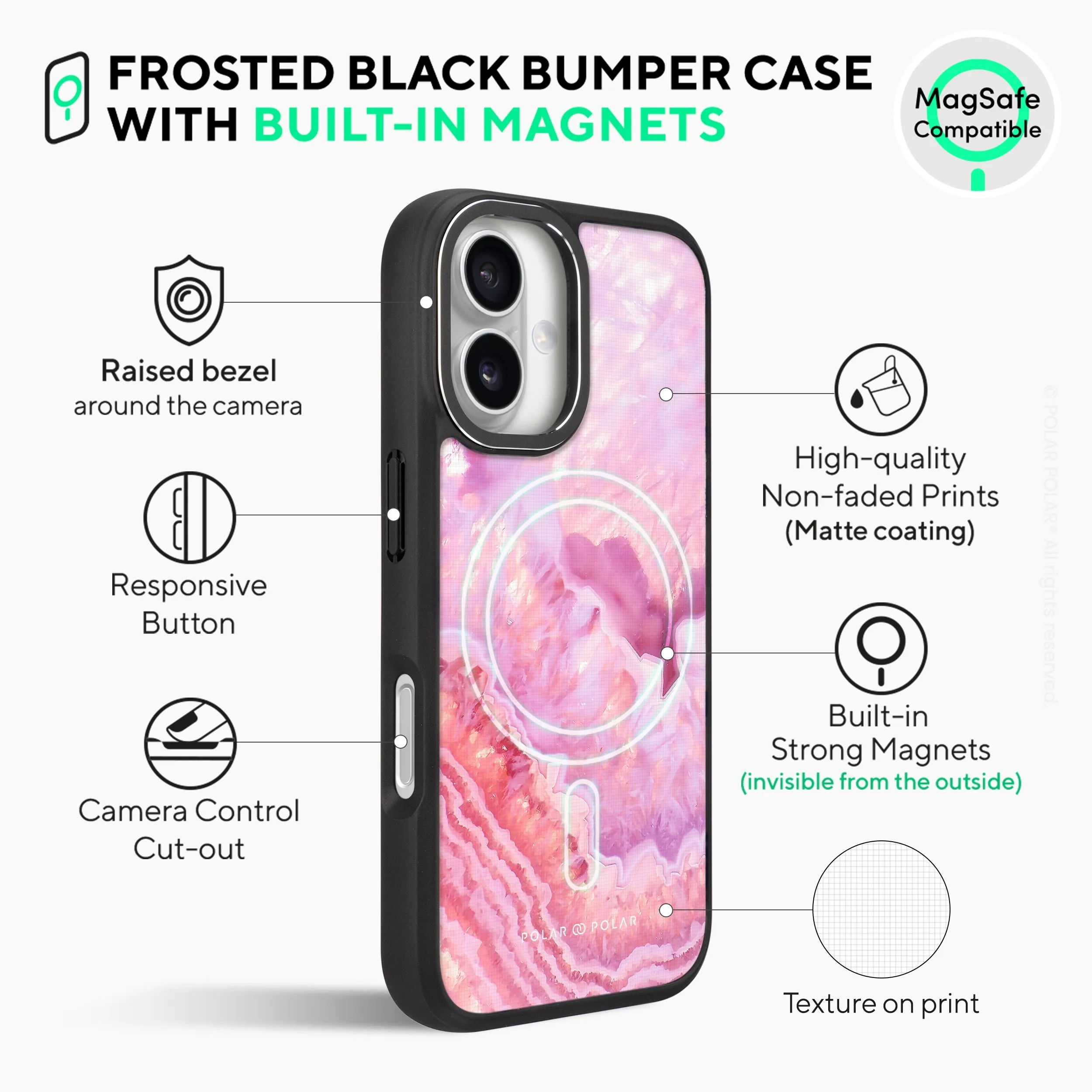 Misty Rose Coral - iPhone 16 Plus Frosted Black Bumper MagSafe Case
