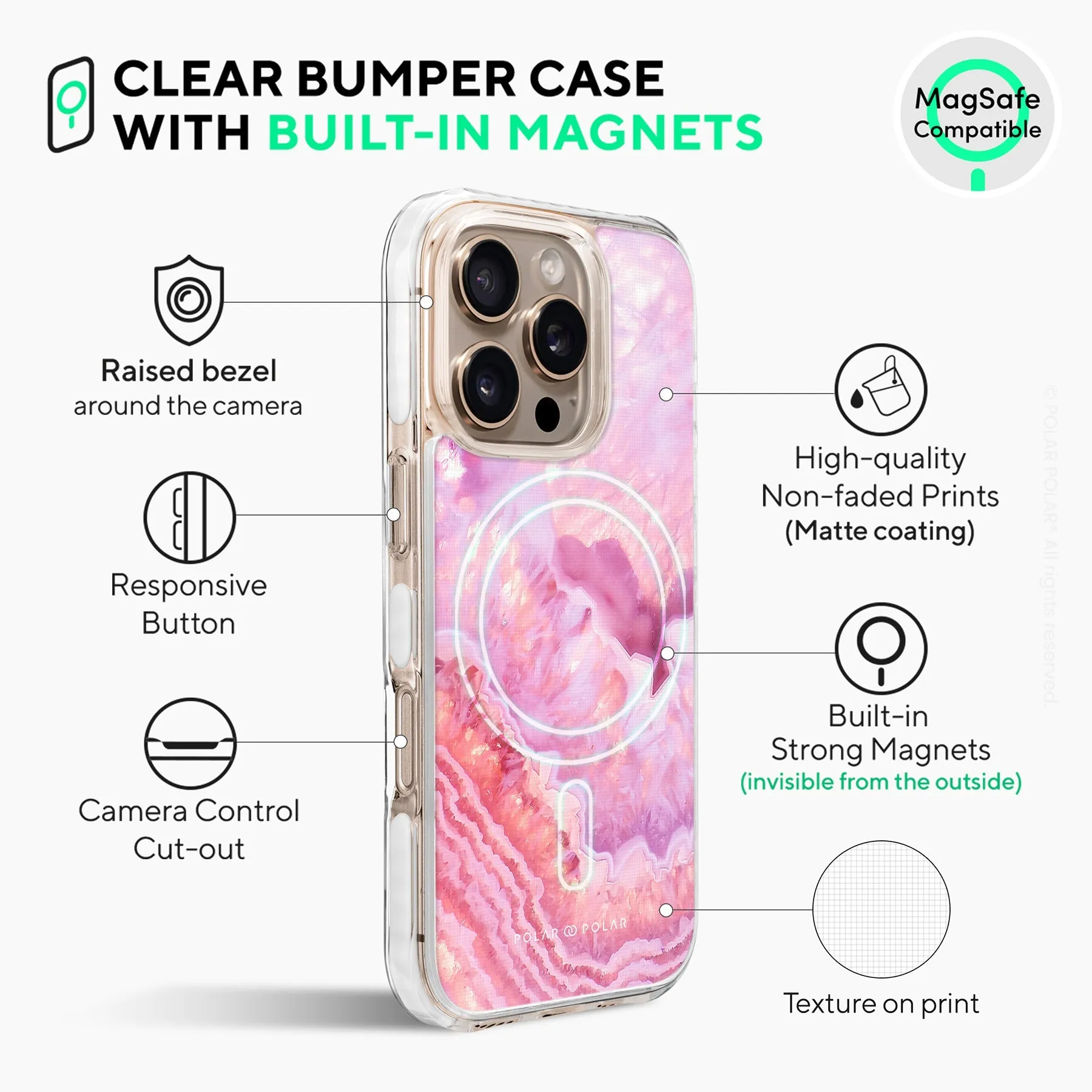Misty Rose Coral - iPhone 16 Pro Max Clear Bumper MagSafe Case