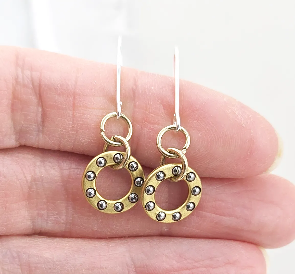 Mixed Metal Dangle Ball Bearing Earrings