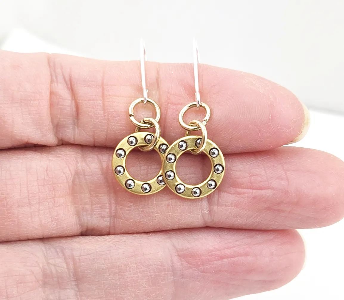 Mixed Metal Dangle Ball Bearing Earrings