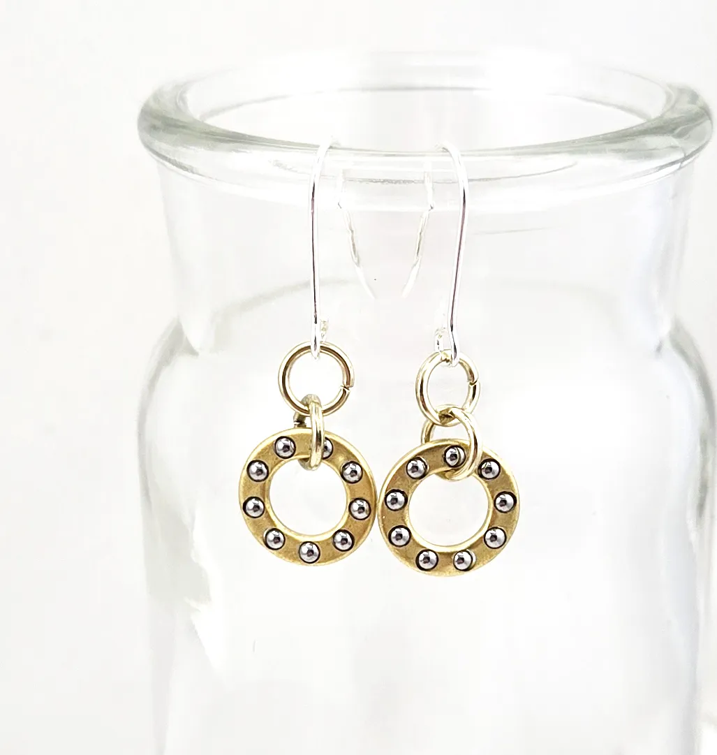 Mixed Metal Dangle Ball Bearing Earrings