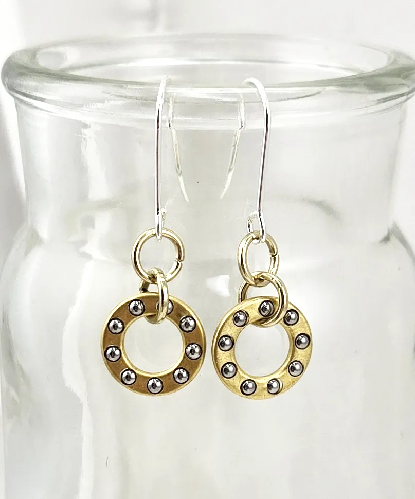 Mixed Metal Dangle Ball Bearing Earrings