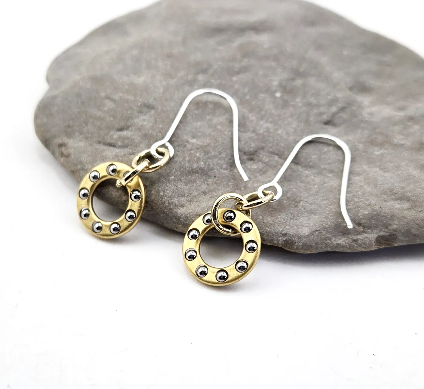 Mixed Metal Dangle Ball Bearing Earrings