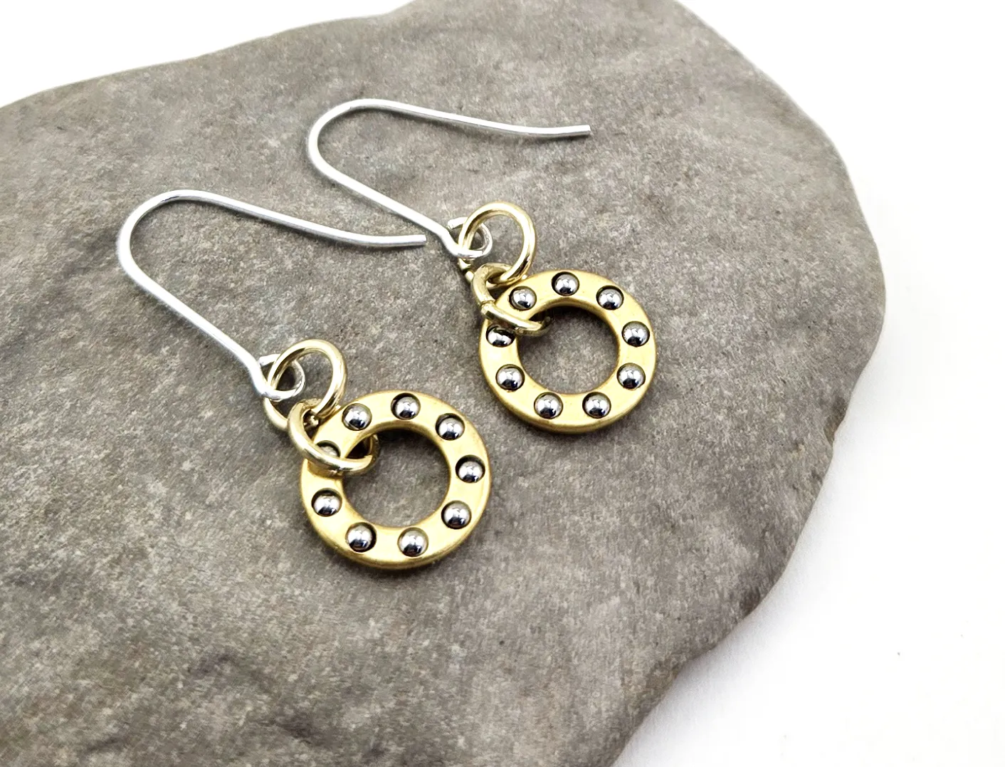 Mixed Metal Dangle Ball Bearing Earrings