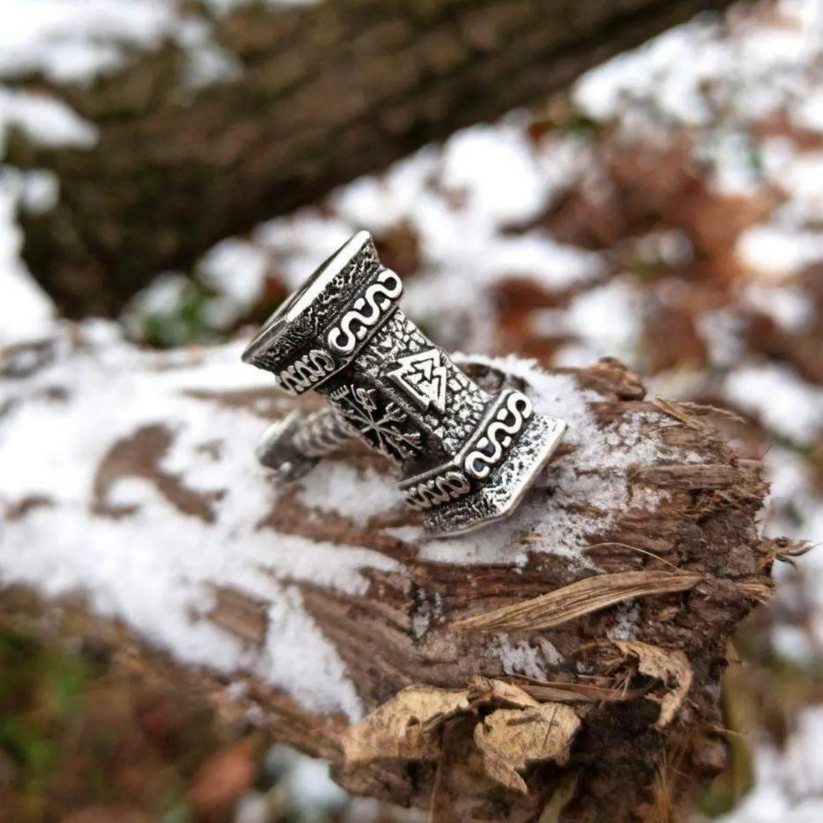 Mjolnir with runes silver pendant