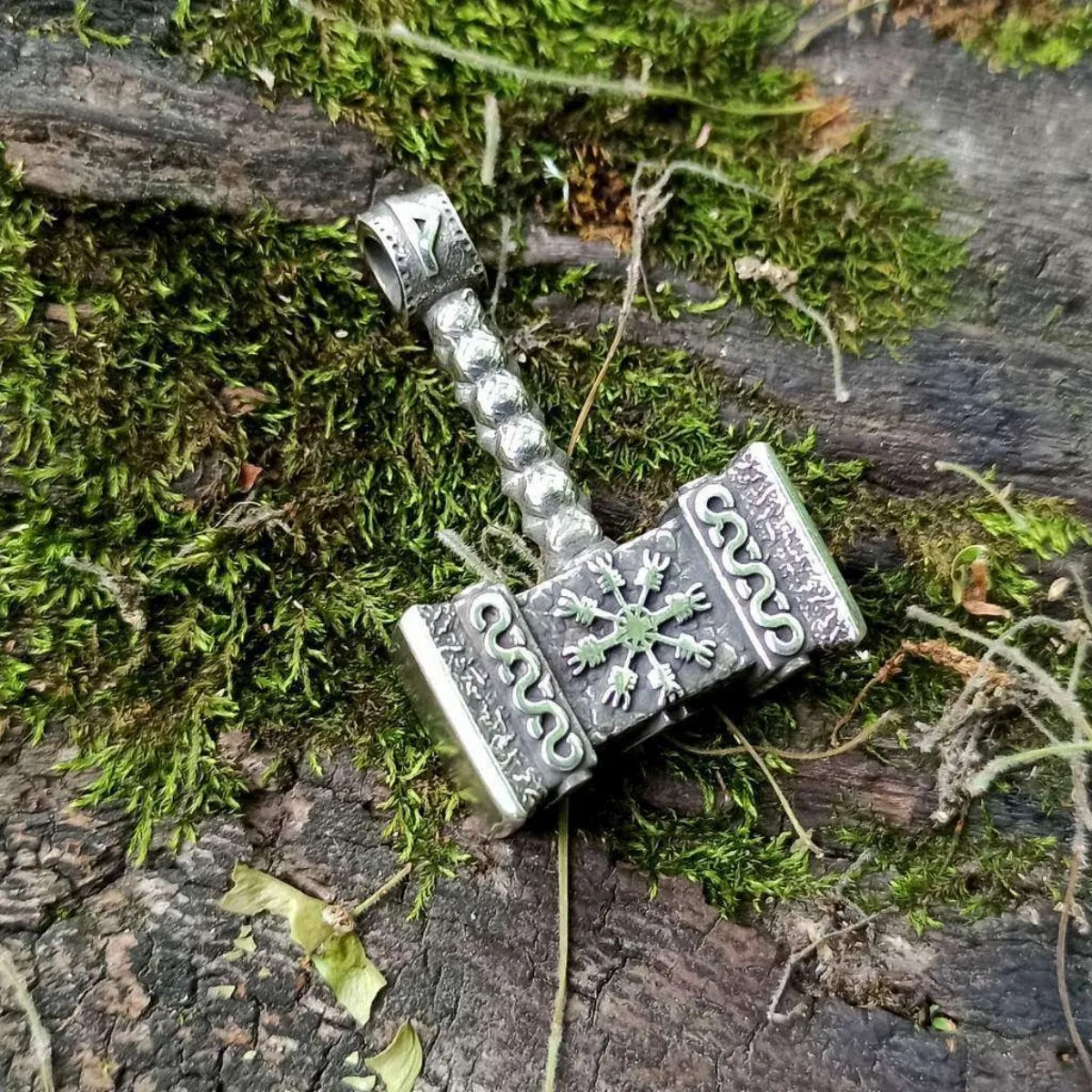 Mjolnir with runes silver pendant