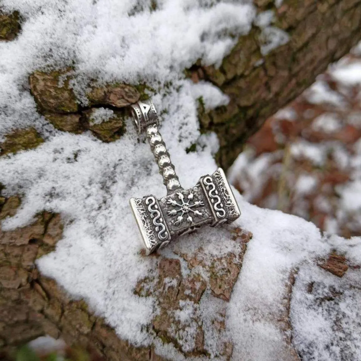 Mjolnir with runes silver pendant