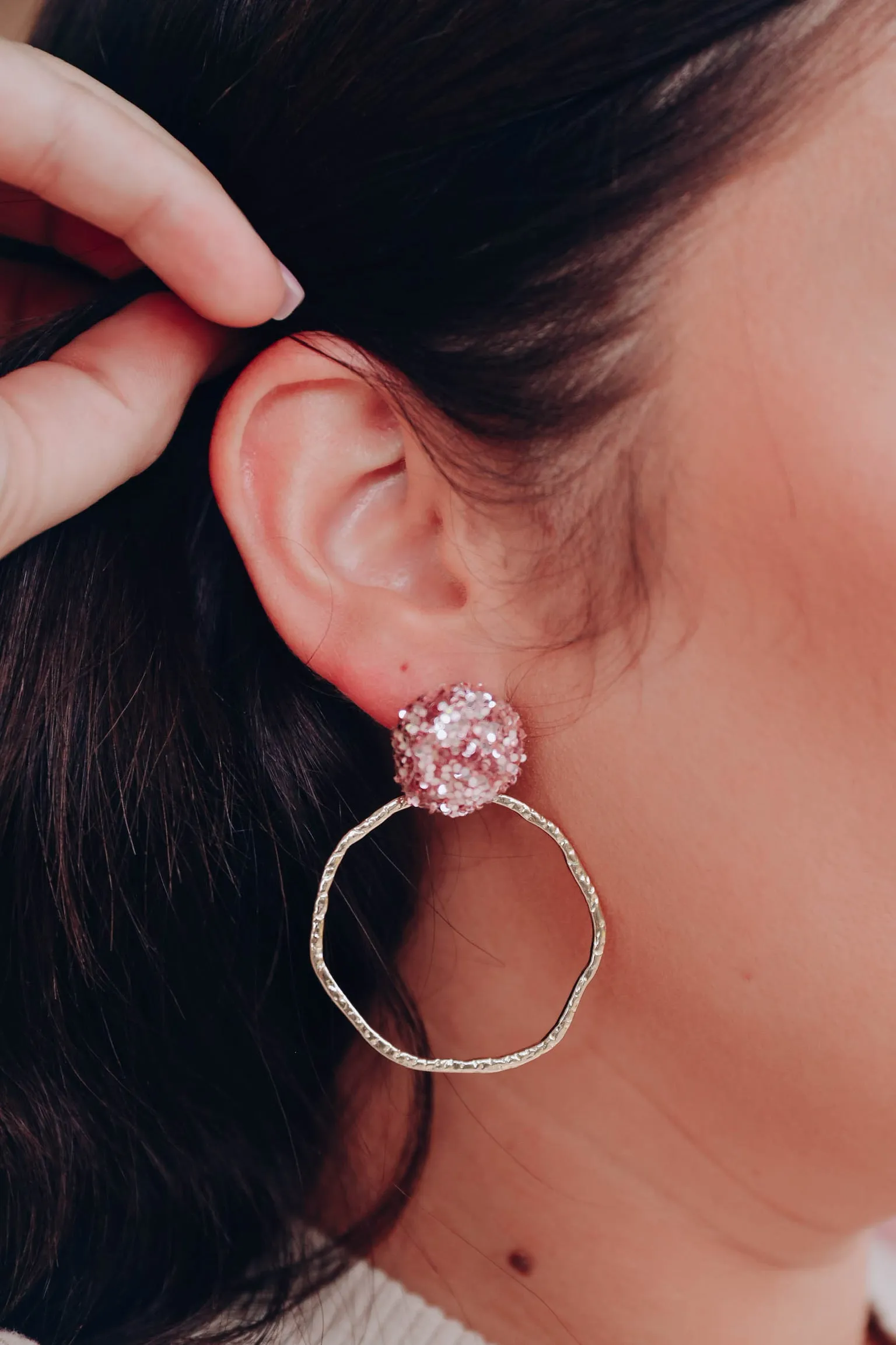 Monique Glitter Hoops - pink