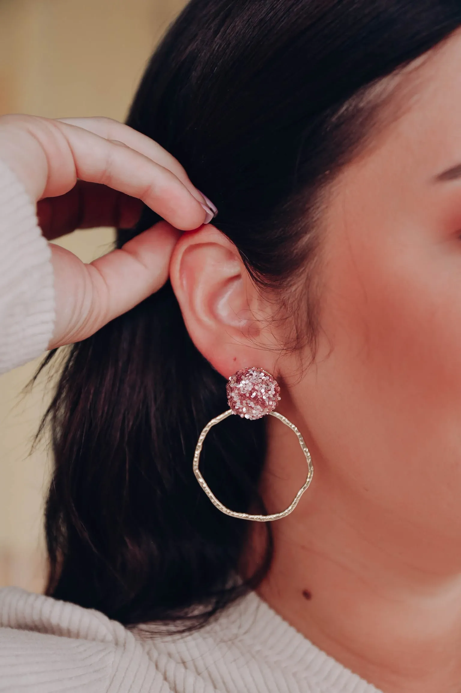 Monique Glitter Hoops - pink