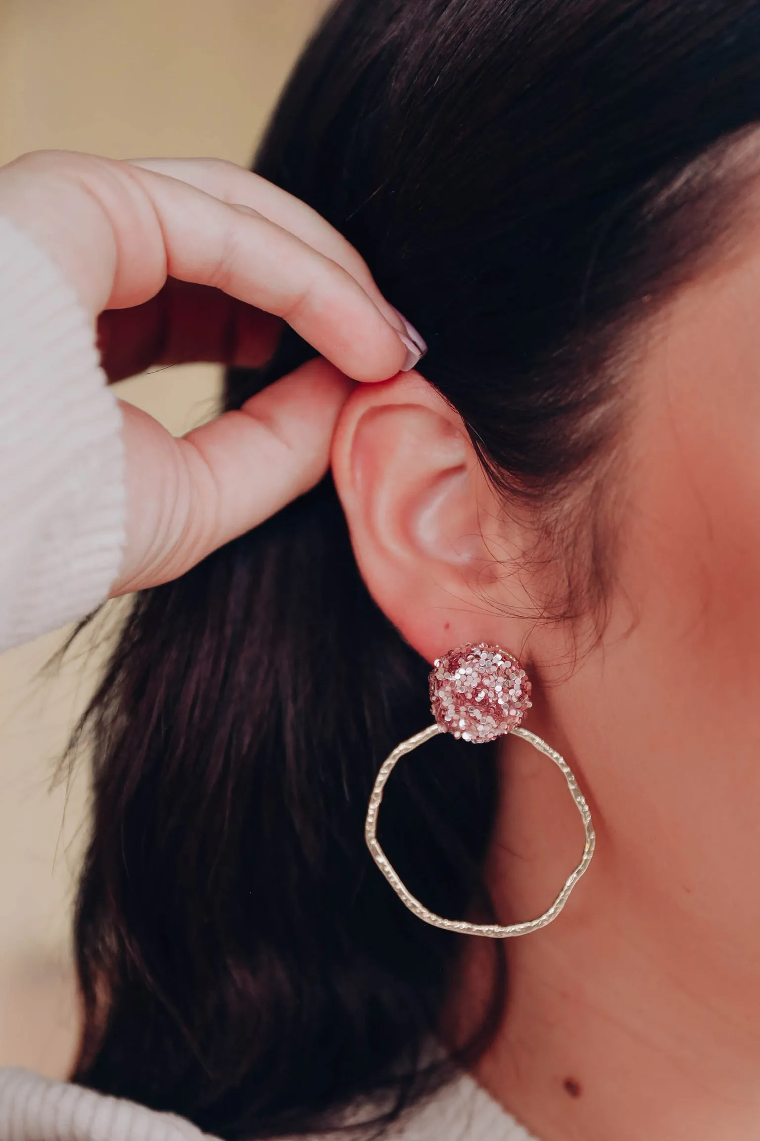 Monique Glitter Hoops - pink