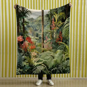 Moody Greenhouse Garden Blanket | Vintage Nature Blanket Woven Tapestry Botanical Fairy Grunge Room Decor Fairycore Floral Cottagecore Throw,Tropical Forest_005