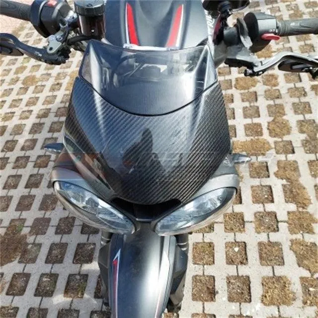 Motorcycle Black Headlight Cover Cowl Farings  For Triumph Speed Triple 2017 2019  Full Carbon Fiber 100%   -