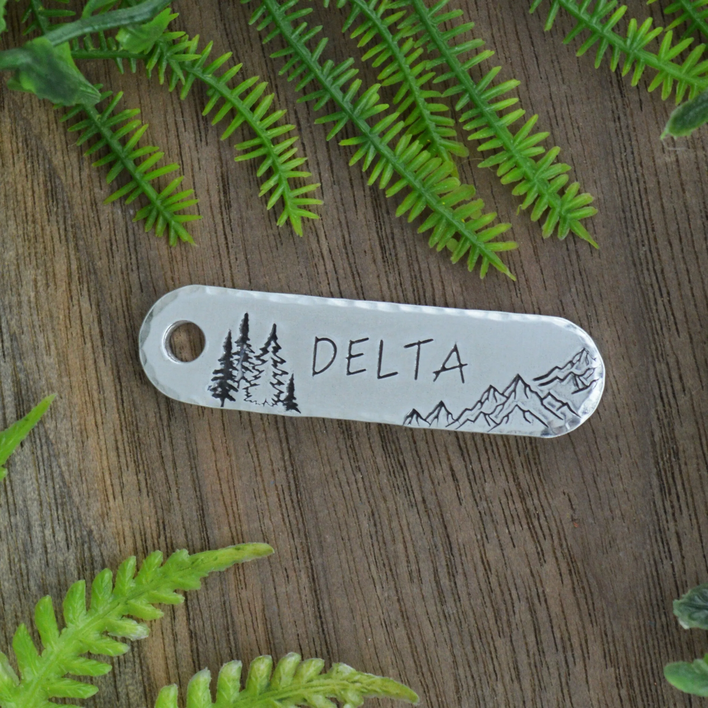 Mountain Adventure Hand Stamped Dog Tag
