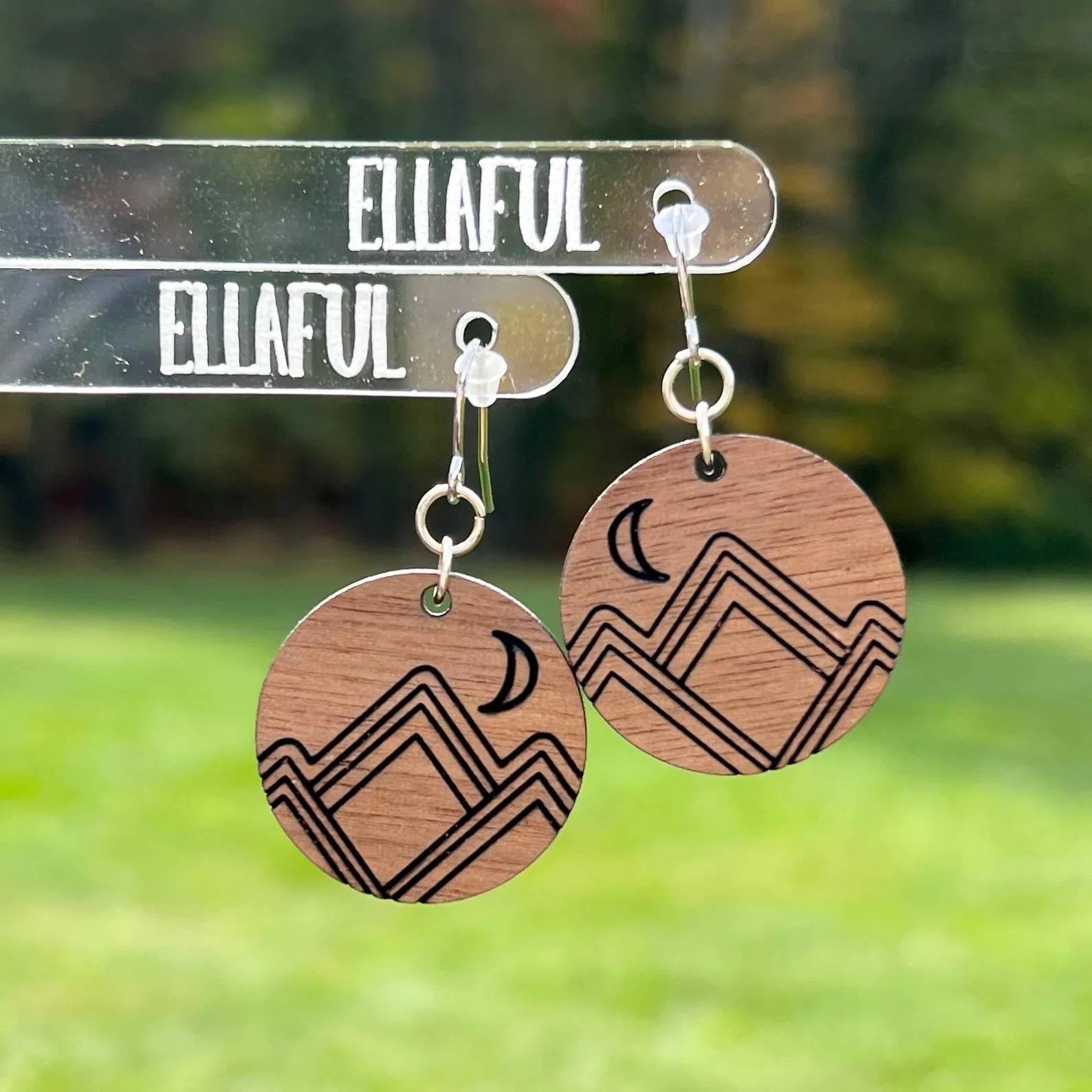 Mountain Design Wood Earrings