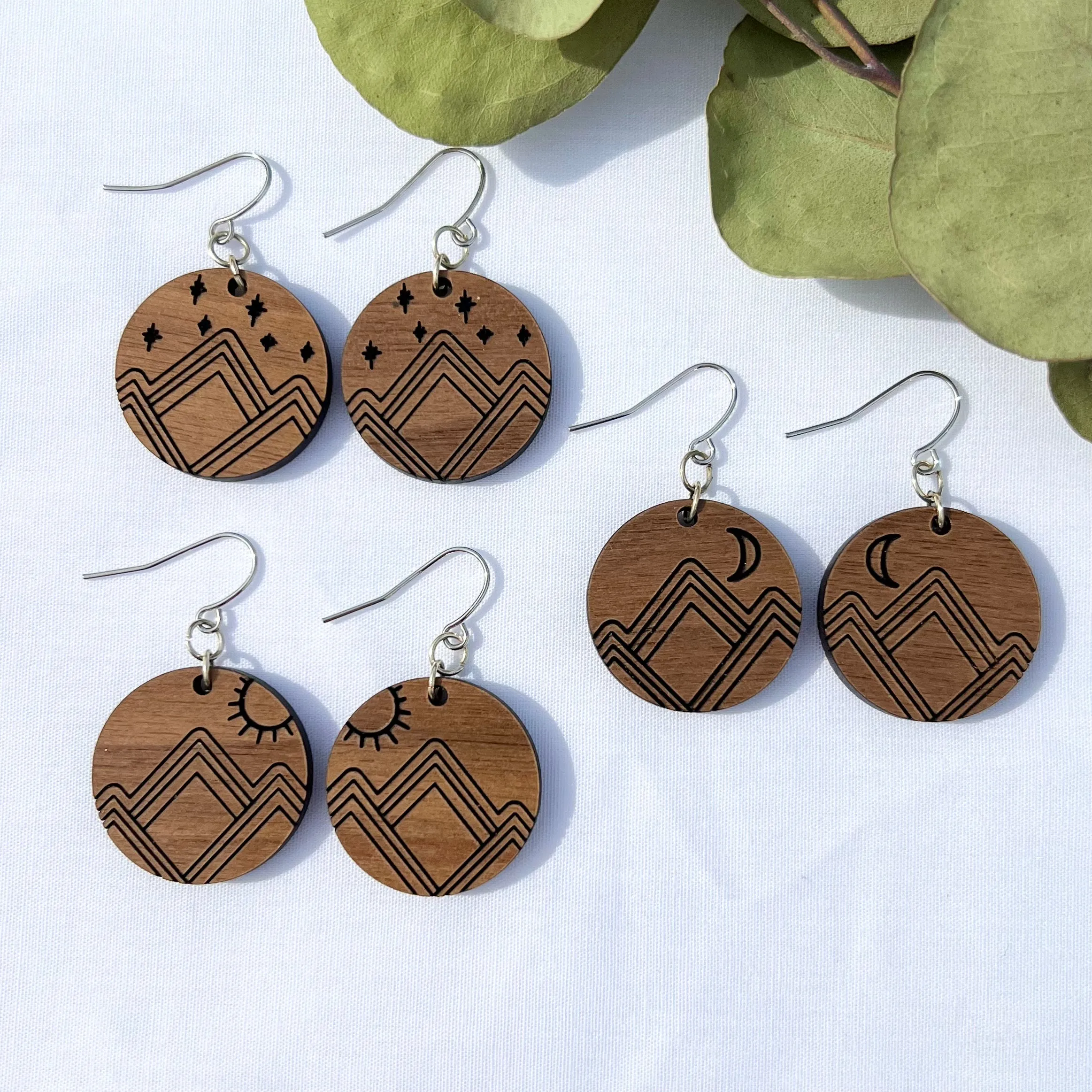 Mountain Design Wood Earrings