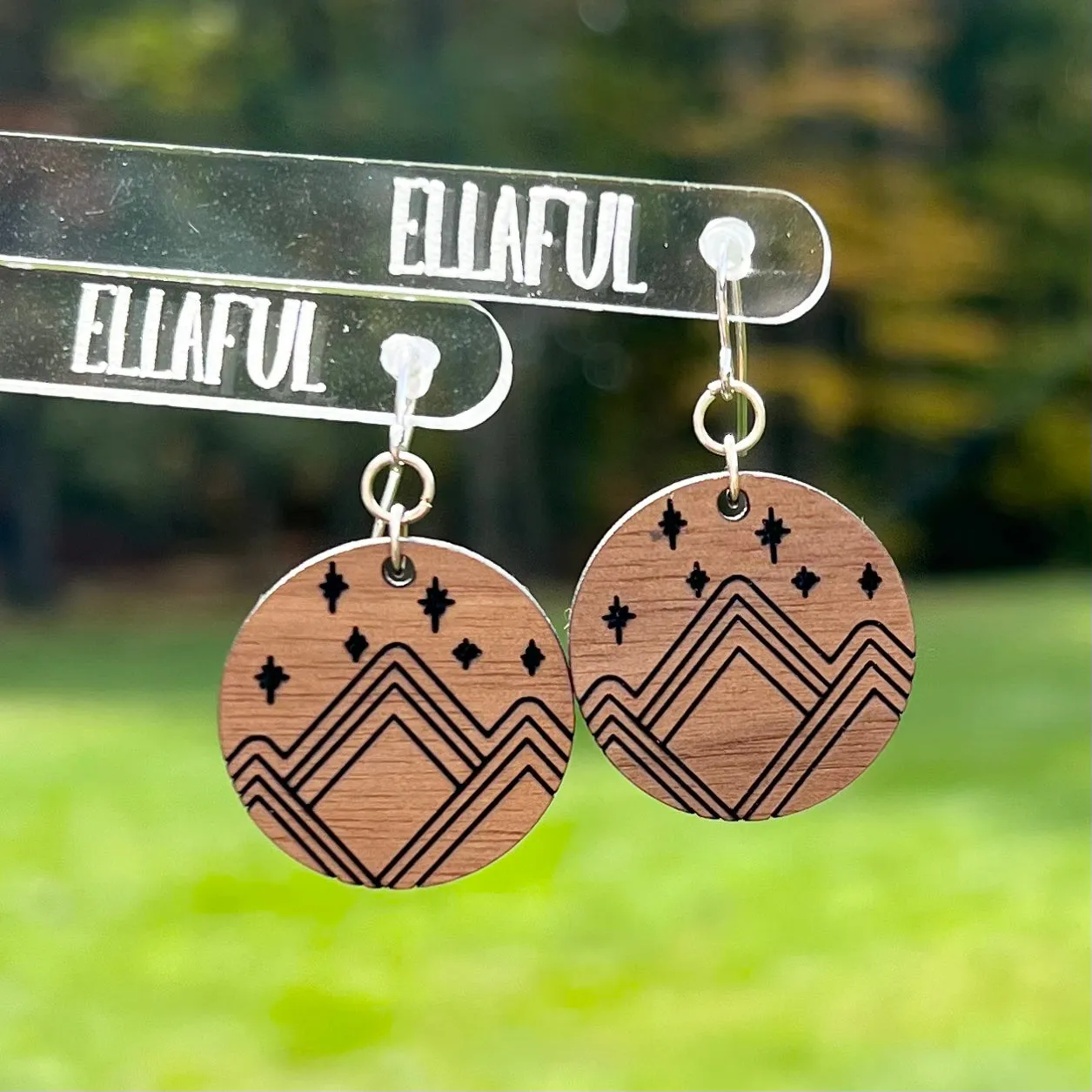 Mountain Design Wood Earrings