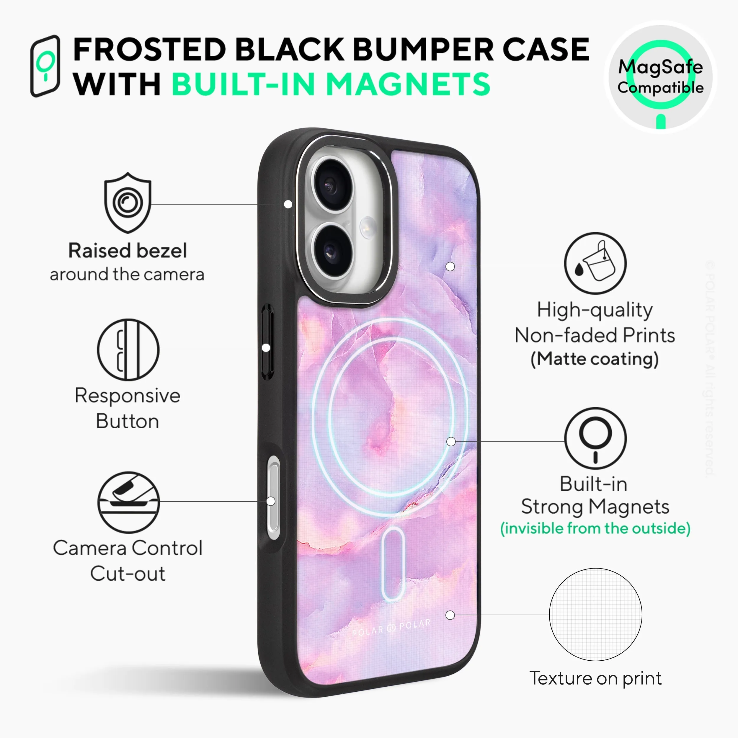 Mythical Sky - iPhone 16 Frosted Black Bumper MagSafe Case
