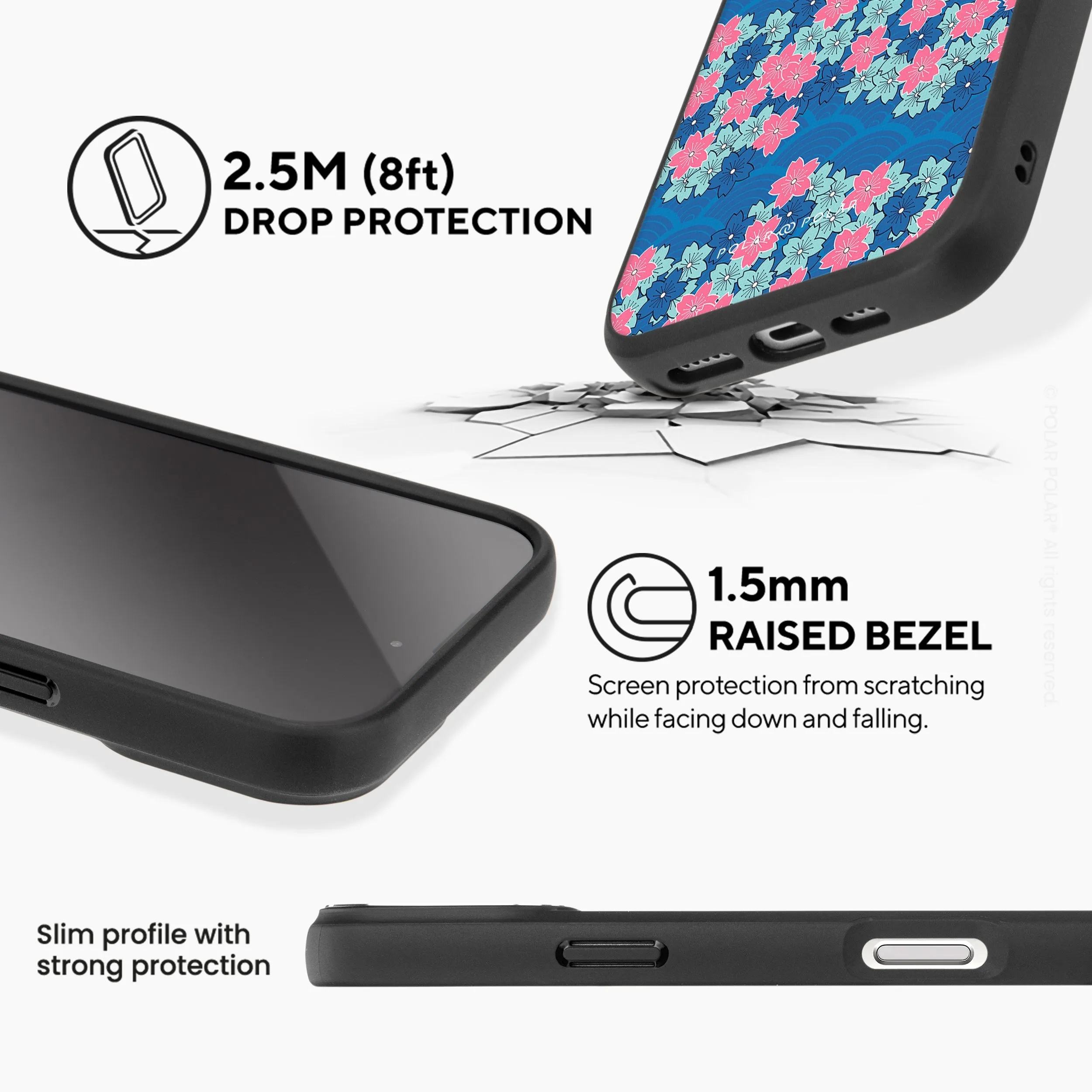 Navy Sakura Wave - iPhone 16 Plus Frosted Black Bumper MagSafe Case