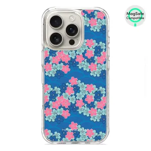 Navy Sakura Wave - iPhone 16 Pro Clear Bumper MagSafe Case
