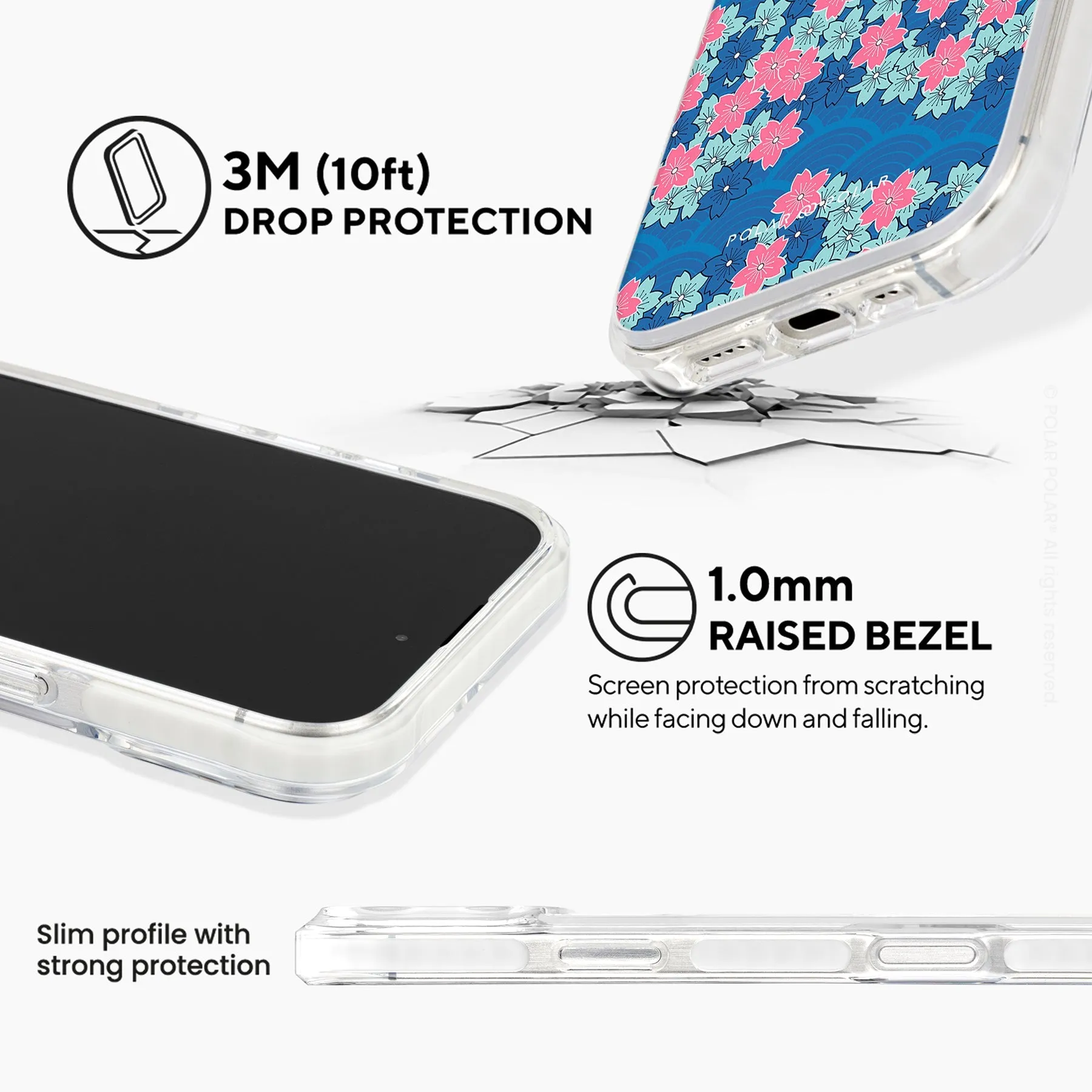 Navy Sakura Wave - iPhone 16 Pro Clear Bumper MagSafe Case