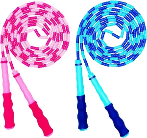 NEW Soft Beaded Jump Rope, Adjustable Tangle - Free Segmented Fitness Skipping Rope for Men, Women and Kids Keeping Fit, Training, Workout and Weight Loss - 9 Feet (2-Pack)