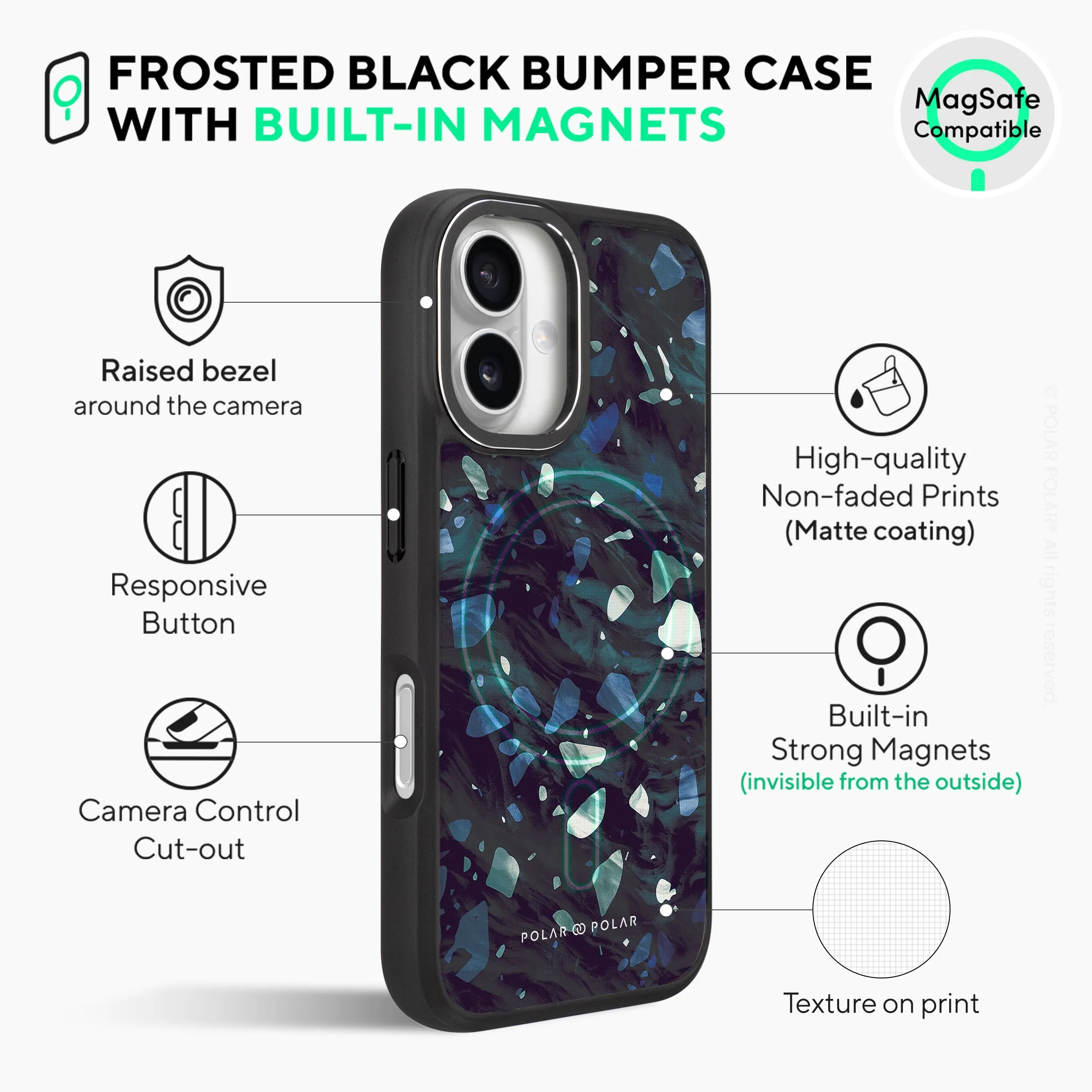 Nordic Terrazzo Gem - iPhone 16 Plus Frosted Black Bumper MagSafe Case