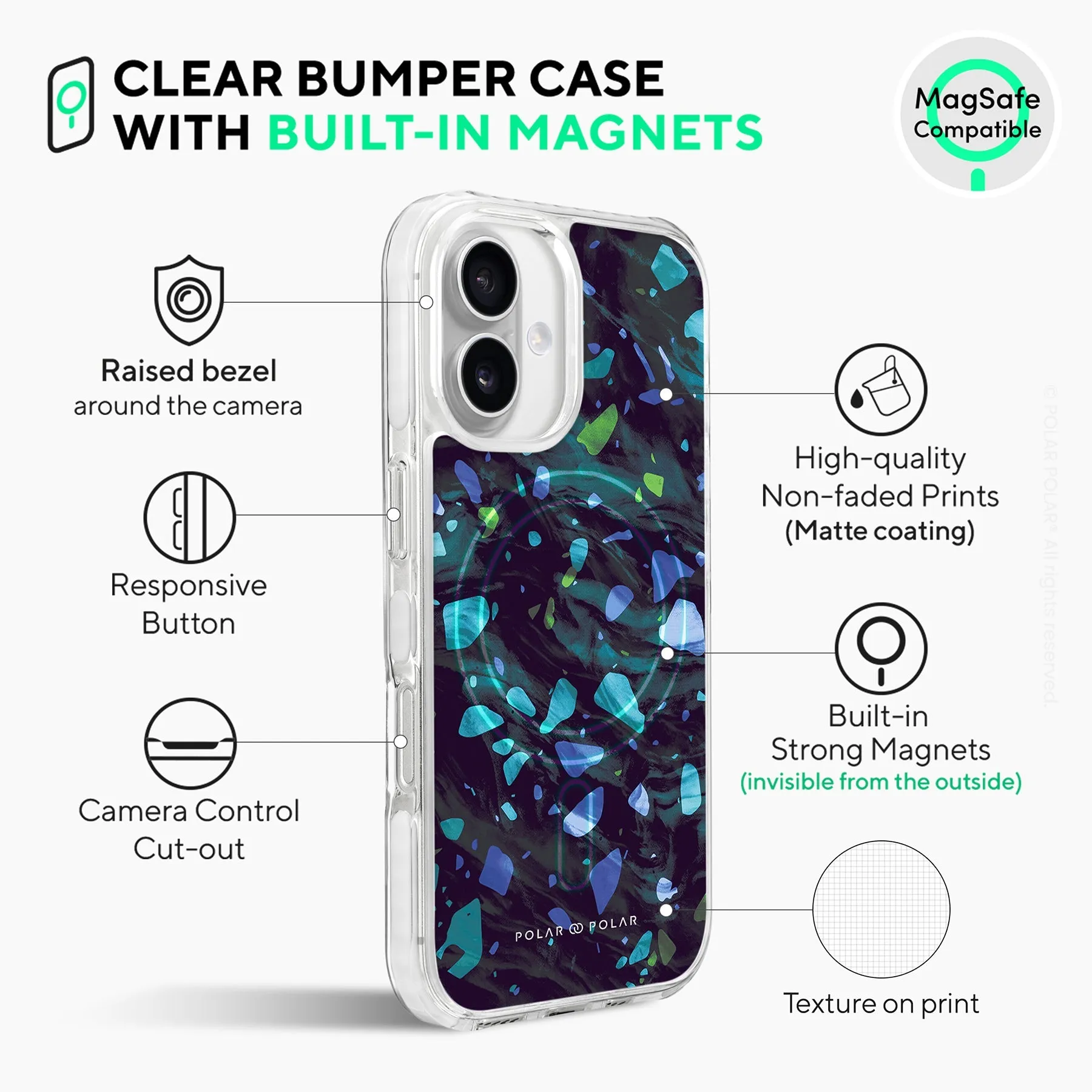 Ocean Terrazzo Gem - iPhone 16 Plus Clear Bumper MagSafe Case