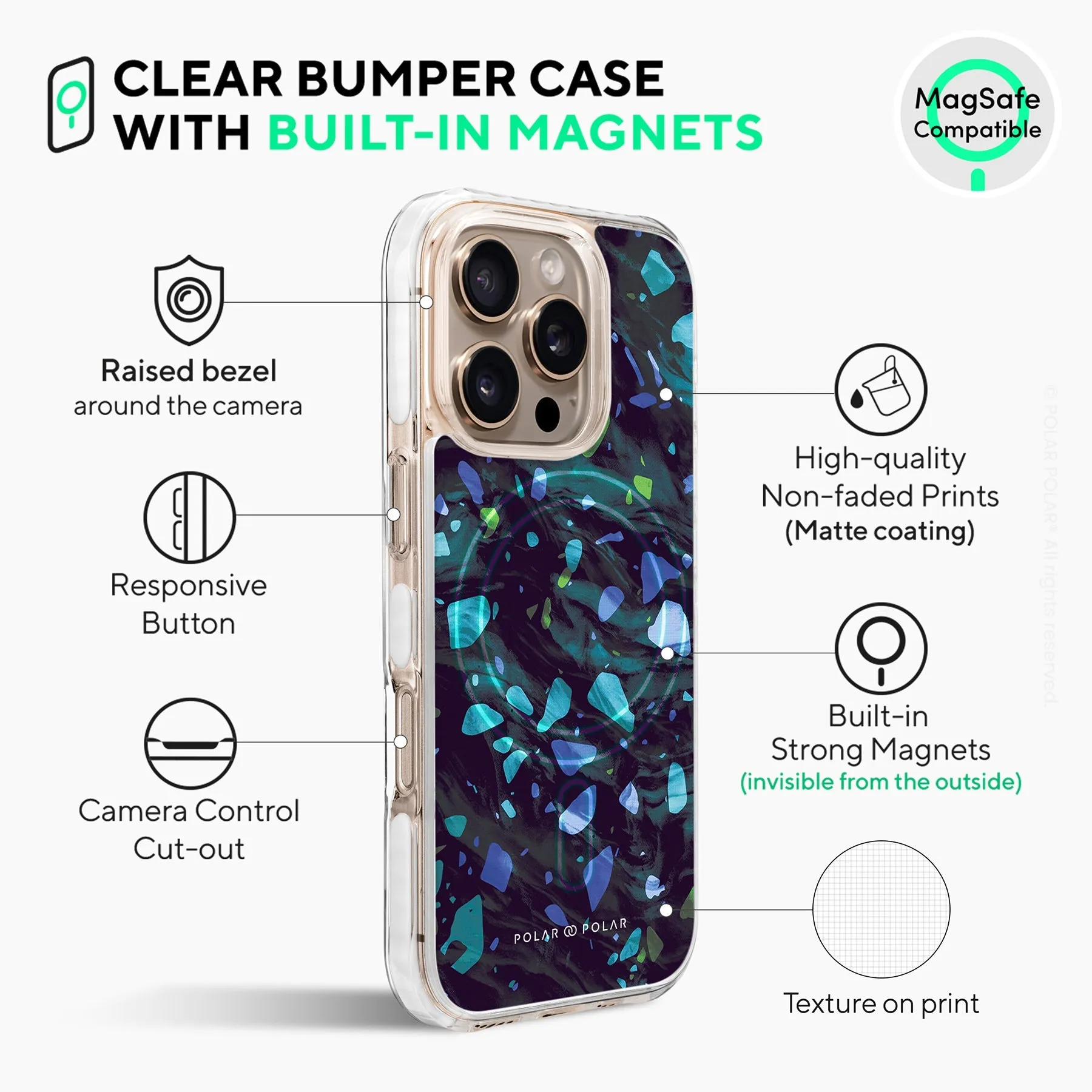 Ocean Terrazzo Gem - iPhone 16 Pro Clear Bumper MagSafe Case