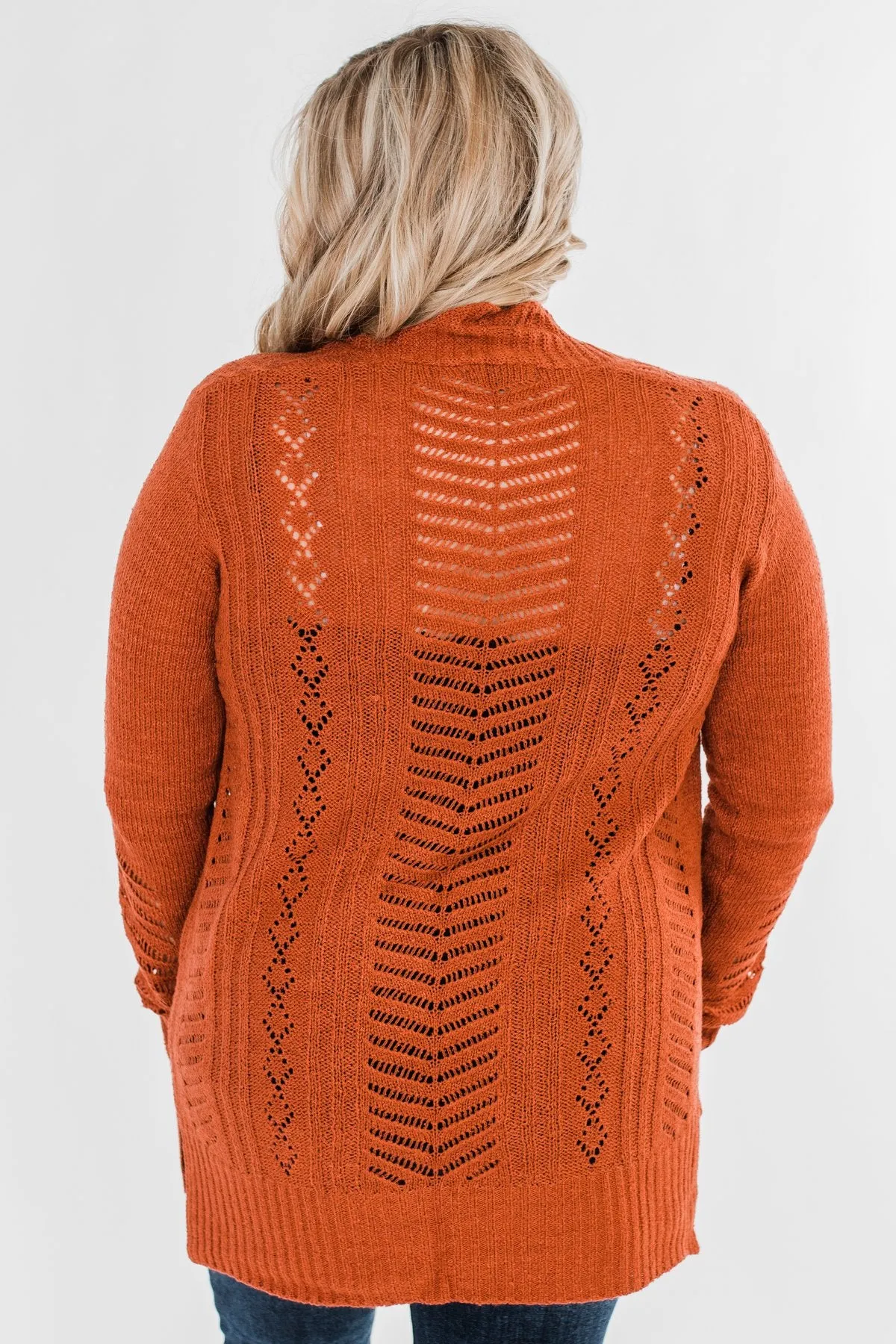 Open Front Pointelle Cardigan- Rust
