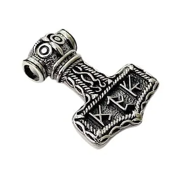 Owl Futhark Runes Sterling Silver Viking Hammer Pendant