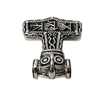 Owl Futhark Runes Sterling Silver Viking Hammer Pendant