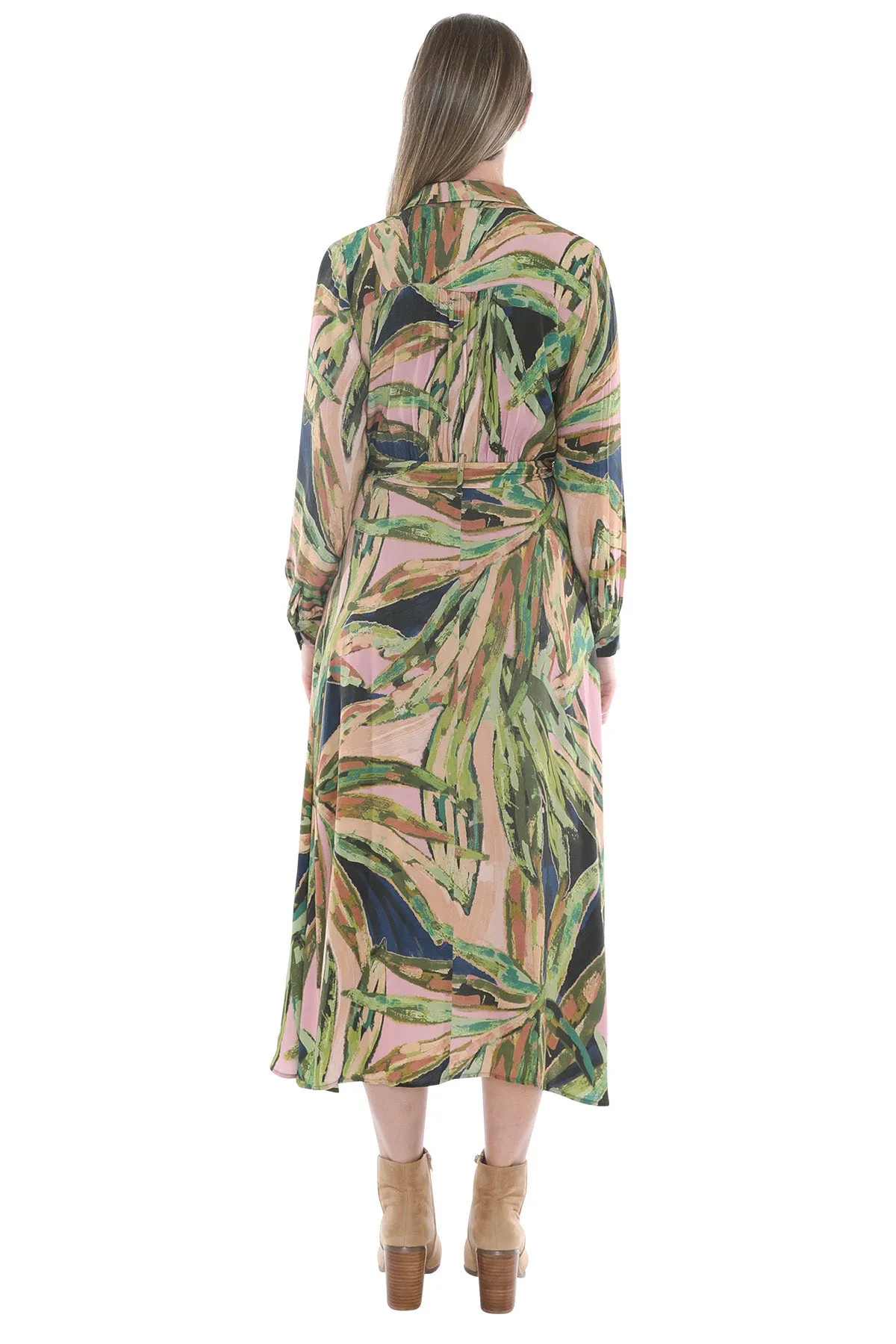 Painted Leaves Tie Waisted Dress